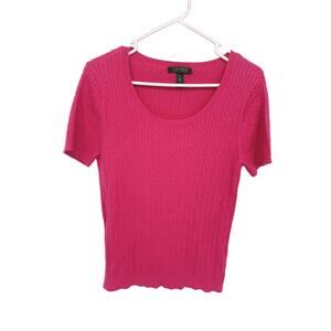 Lauren Ralph Lauren Pink Cable Knit Low Neck Top Short Sleeve Size XL